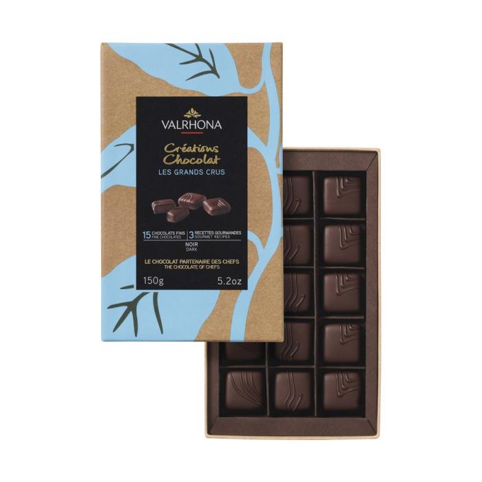box set of 15 dark chocolate pralines by valrhona