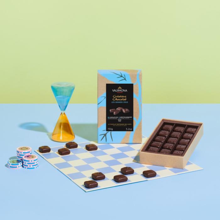 box set of 15 dark chocolate pralines by valrhona